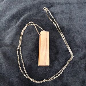 Wood block necklace on long chain